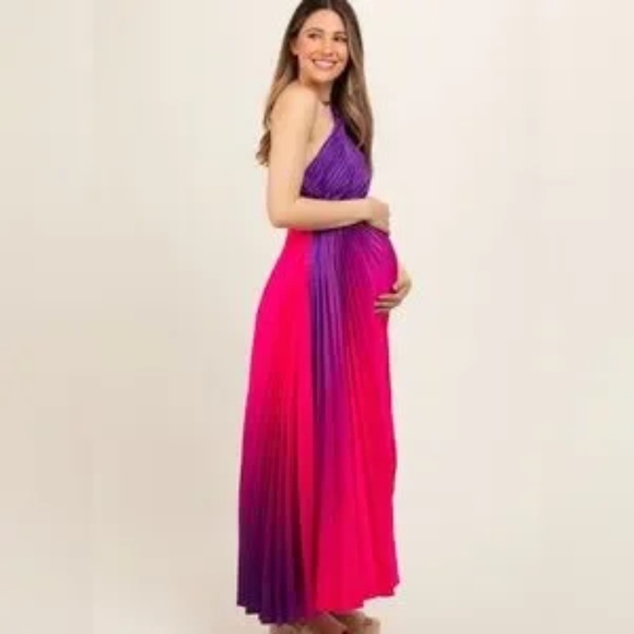 Pinkblush Purple Ombre Pleated Asymmetrical Maternity Maxi Dress - Picture 2 of 8